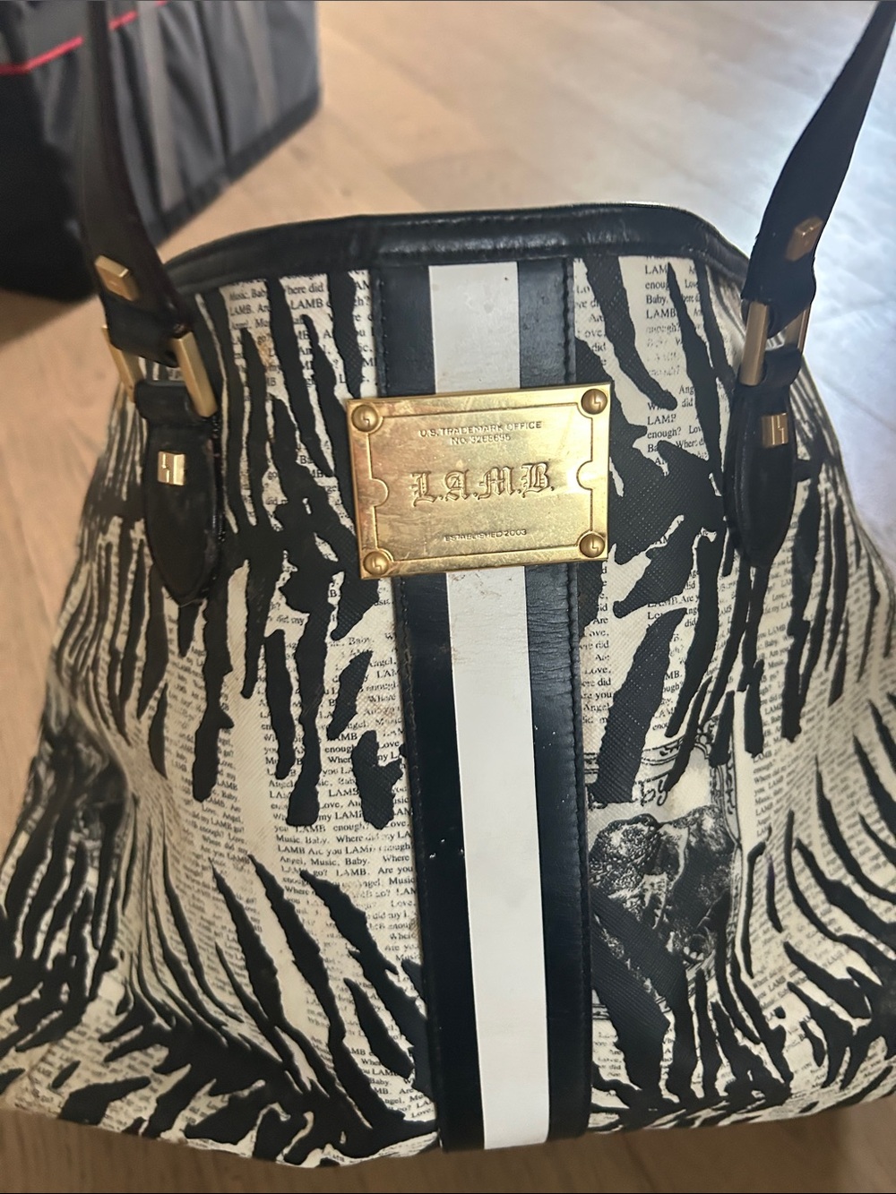 L.A.M.B. Black and White Zebra Stripe Center-Panel Tote
